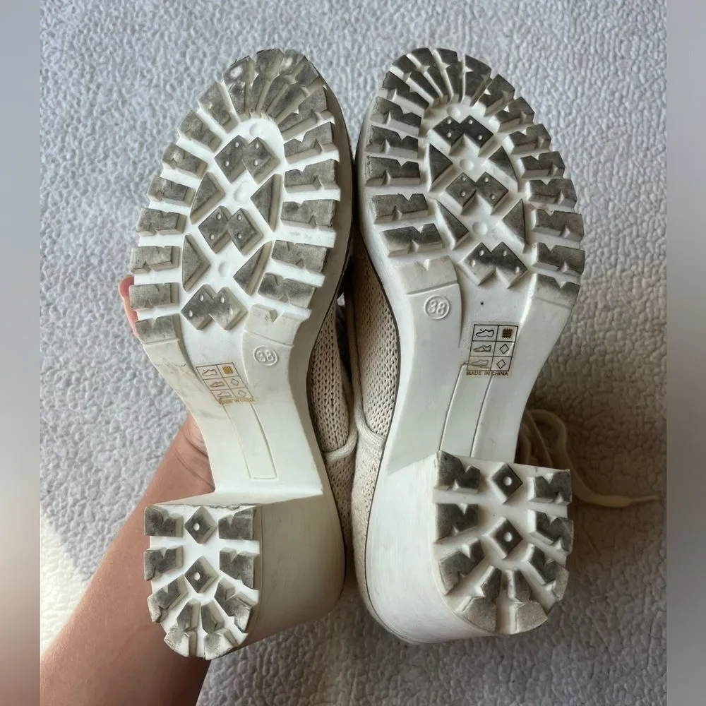 FREE PEOPLE x FARYLROBIN CROCHET KNIT CONTEMPORARY CHUNKY HEEL 38 or 7.5 WOMENS